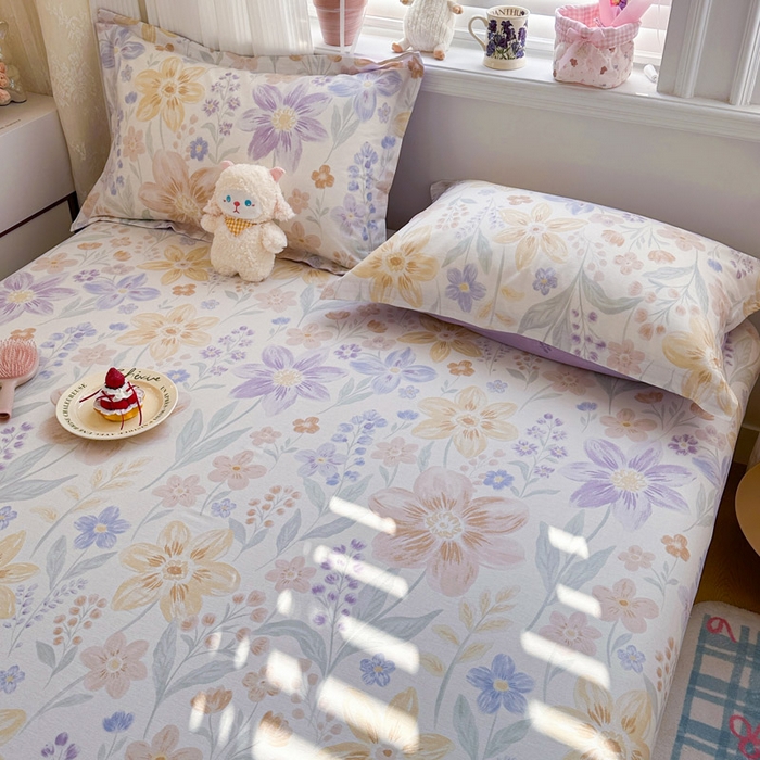 91家纺网 家纺一手货源 找家纺 绵庭家纺 2026新款全棉印花四件套 柔色花笺