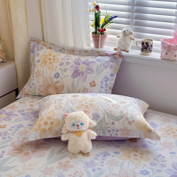 91家纺网 家纺一手货源 找家纺 绵庭家纺 2026新款全棉印花四件套 柔色花笺