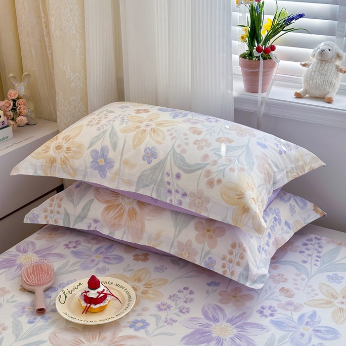 91家纺网 家纺一手货源 找家纺 绵庭家纺 2026新款全棉印花四件套 柔色花笺