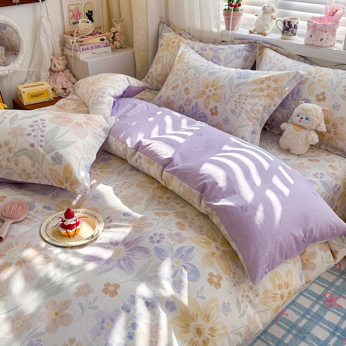 91家纺网 家纺一手货源 找家纺 绵庭家纺 2026新款全棉印花四件套 柔色花笺