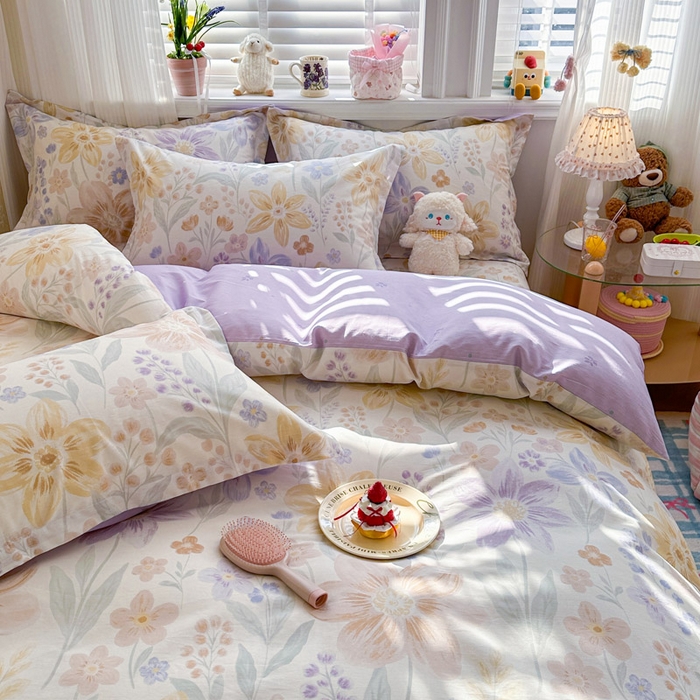 91家纺网 家纺一手货源 找家纺 绵庭家纺 2026新款全棉印花四件套 柔色花笺