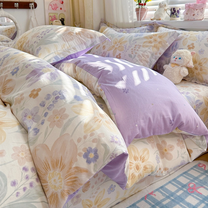 91家纺网 家纺一手货源 找家纺 绵庭家纺 2026新款全棉印花四件套 柔色花笺