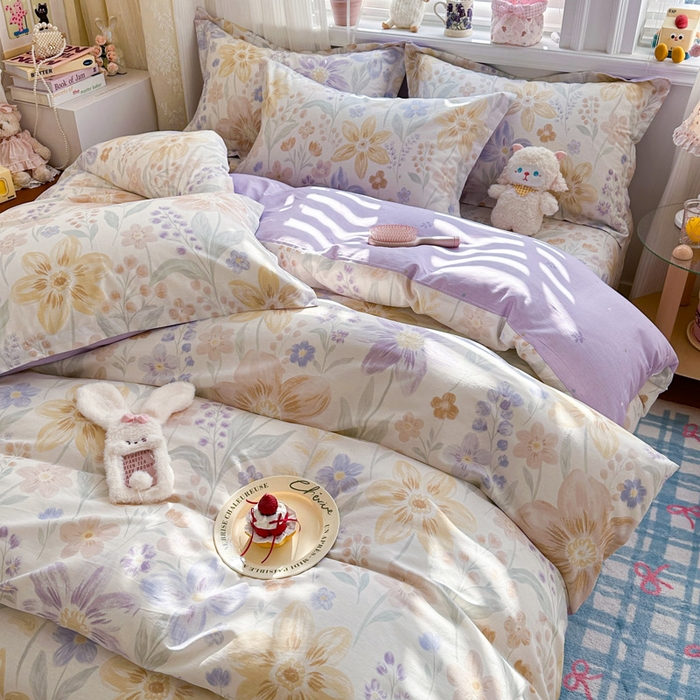 91家纺网 家纺一手货源 找家纺 绵庭家纺 2026新款全棉印花四件套 柔色花笺