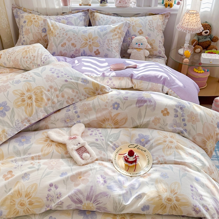 91家纺网 家纺一手货源 找家纺 绵庭家纺 2026新款全棉印花四件套 柔色花笺