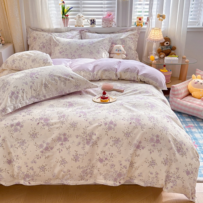 91家纺网 家纺一手货源 找家纺 绵庭家纺 2026新款全棉印花四件套 苏林-紫