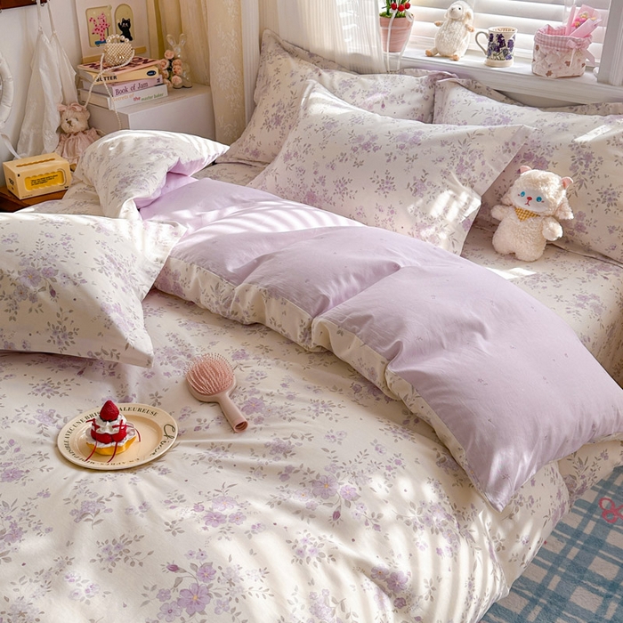 91家纺网 家纺一手货源 找家纺 绵庭家纺 2026新款全棉印花四件套 苏林-紫