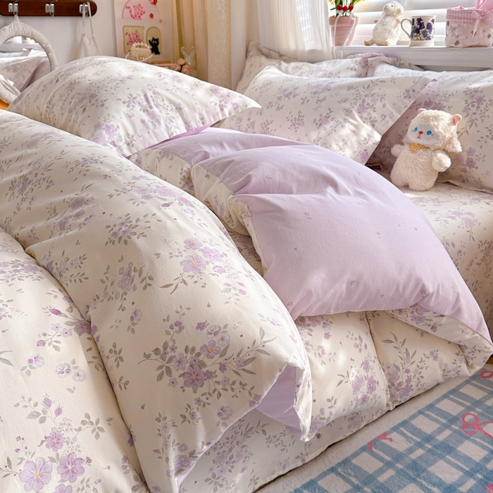 91家纺网 家纺一手货源 找家纺 绵庭家纺 2026新款全棉印花四件套 苏林-紫