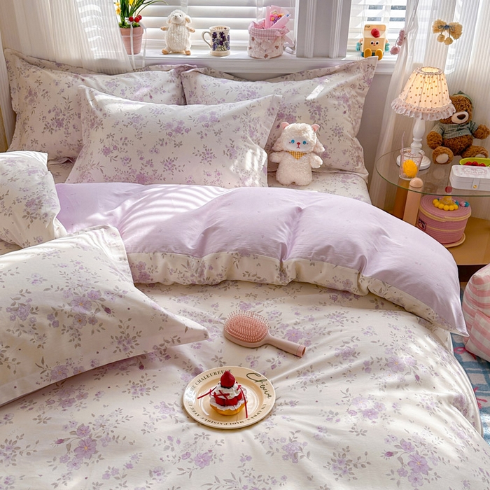 91家纺网 家纺一手货源 找家纺 绵庭家纺 2026新款全棉印花四件套 苏林-紫