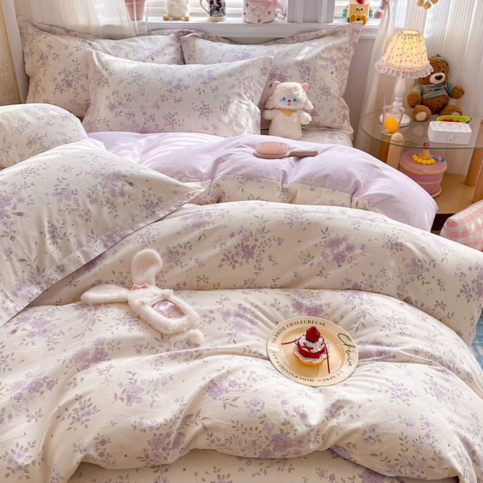 91家纺网 家纺一手货源 找家纺 绵庭家纺 2026新款全棉印花四件套 苏林-紫