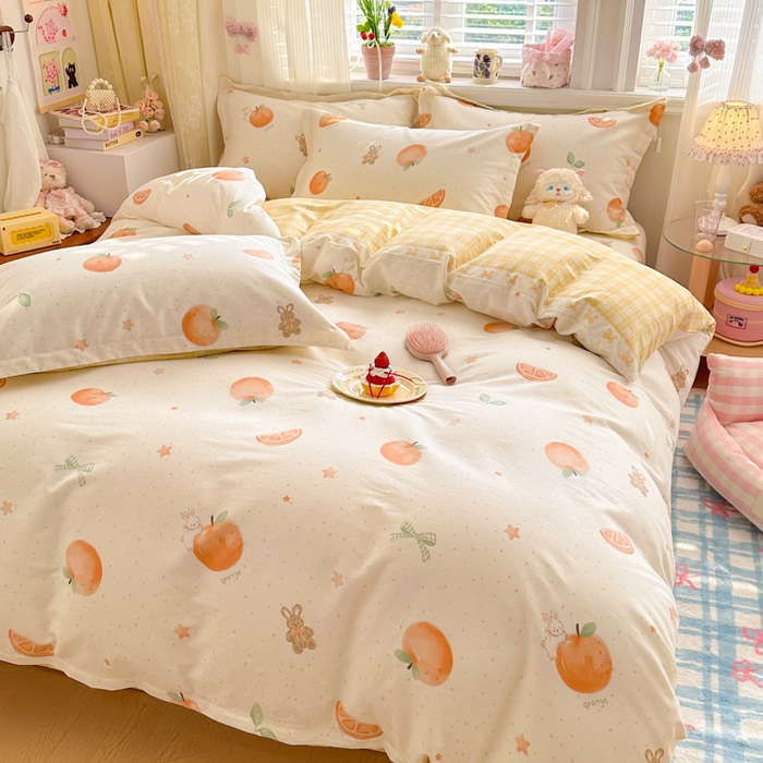 91家纺网 家纺一手货源 找家纺 绵庭家纺 2026新款全棉印花四件套 甜桔小兔