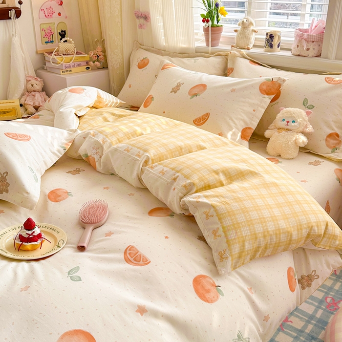 91家纺网 家纺一手货源 找家纺 绵庭家纺 2026新款全棉印花四件套 甜桔小兔