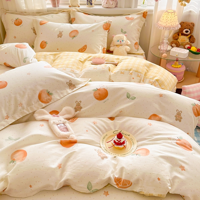 91家纺网 家纺一手货源 找家纺 绵庭家纺 2026新款全棉印花四件套 甜桔小兔