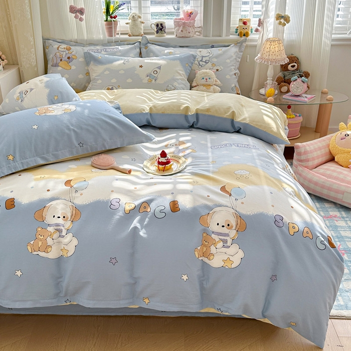 91家纺网 家纺一手货源 找家纺 绵庭家纺 2026新款全棉印花四件套 汪汪宇航记