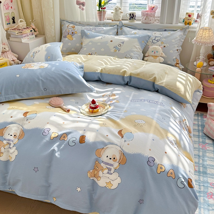 91家纺网 家纺一手货源 找家纺 绵庭家纺 2026新款全棉印花四件套 汪汪宇航记