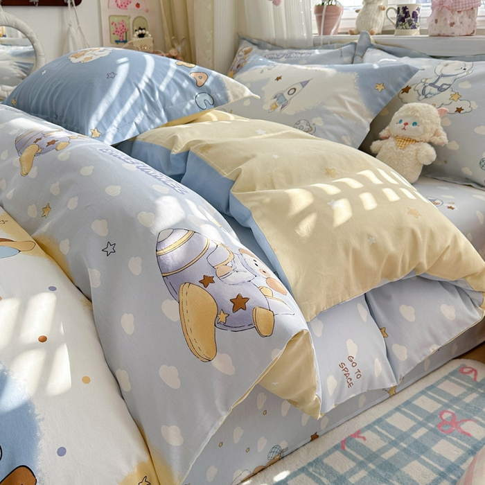 91家纺网 家纺一手货源 找家纺 绵庭家纺 2026新款全棉印花四件套 汪汪宇航记