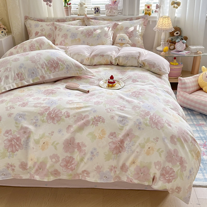 91家纺网 家纺一手货源 找家纺 绵庭家纺 2026新款全棉印花四件套 雾里浅花