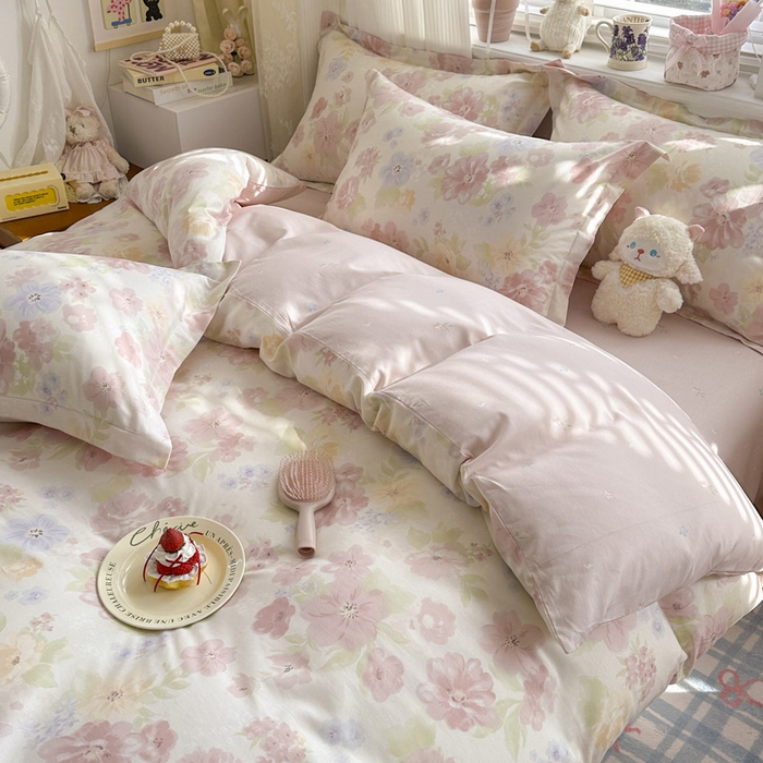 91家纺网 家纺一手货源 找家纺 绵庭家纺 2026新款全棉印花四件套 雾里浅花