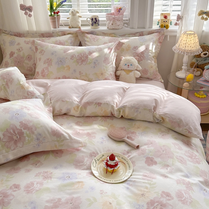 91家纺网 家纺一手货源 找家纺 绵庭家纺 2026新款全棉印花四件套 雾里浅花