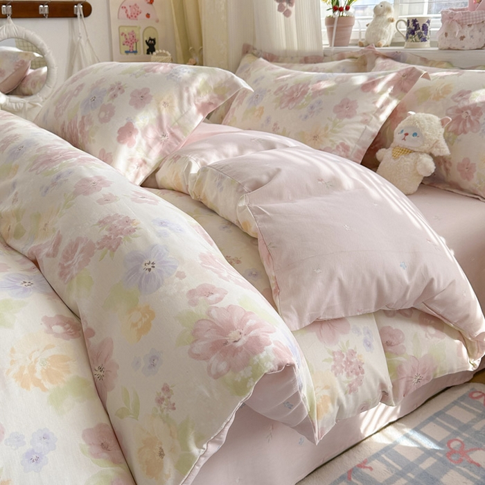 91家纺网 家纺一手货源 找家纺 绵庭家纺 2026新款全棉印花四件套 雾里浅花