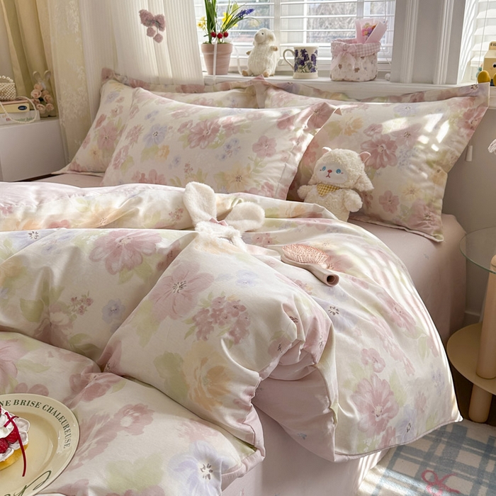 91家纺网 家纺一手货源 找家纺 绵庭家纺 2026新款全棉印花四件套 雾里浅花