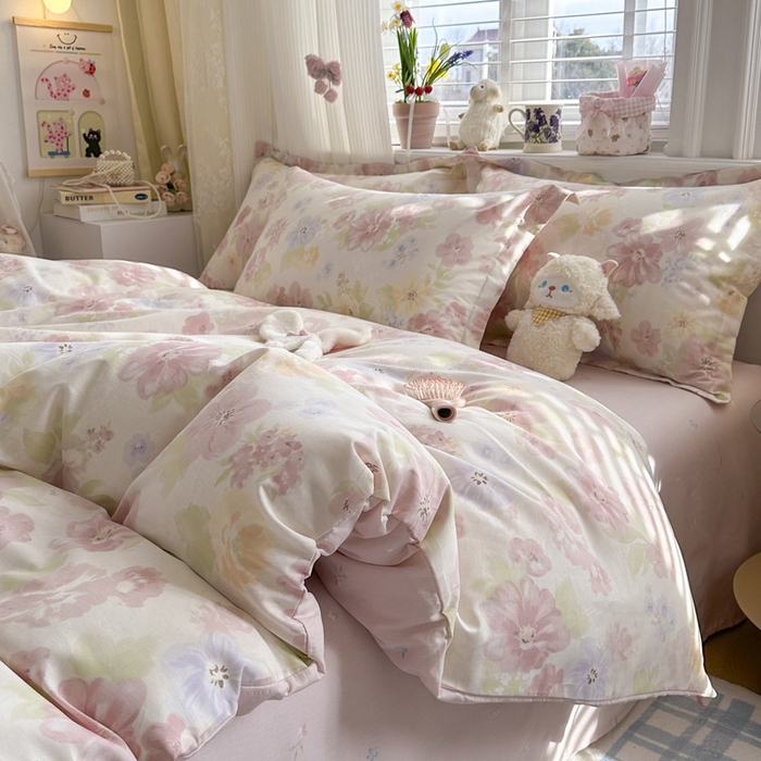 91家纺网 家纺一手货源 找家纺 绵庭家纺 2026新款全棉印花四件套 雾里浅花