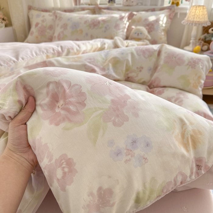 91家纺网 家纺一手货源 找家纺 绵庭家纺 2026新款全棉印花四件套 雾里浅花