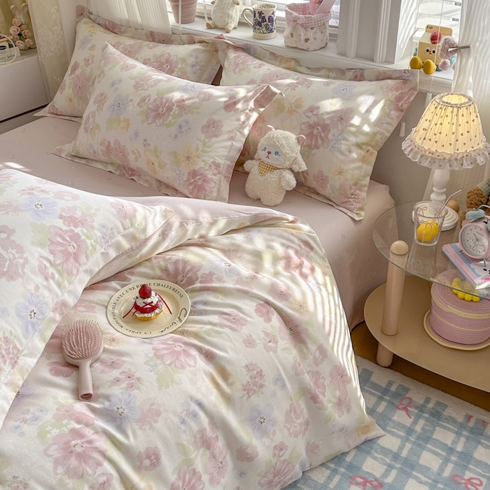 91家纺网 家纺一手货源 找家纺 绵庭家纺 2026新款全棉印花四件套 雾里浅花