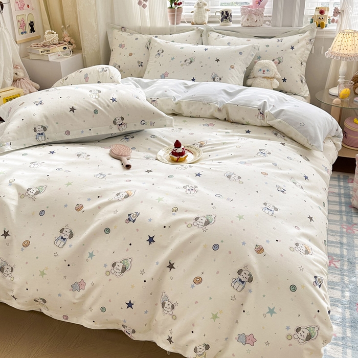 91家纺网 家纺一手货源 找家纺 绵庭家纺 2026新款全棉印花四件套 星空狗狗