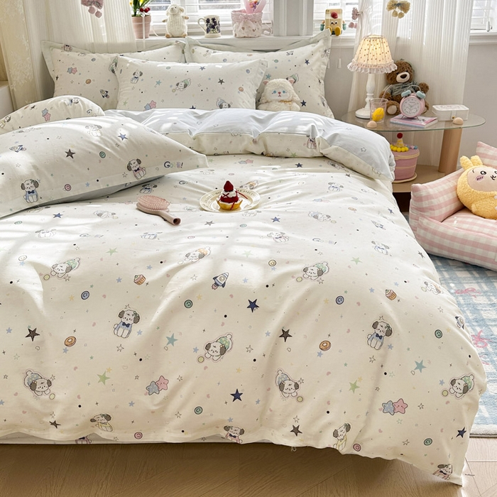 91家纺网 家纺一手货源 找家纺 绵庭家纺 2026新款全棉印花四件套 星空狗狗