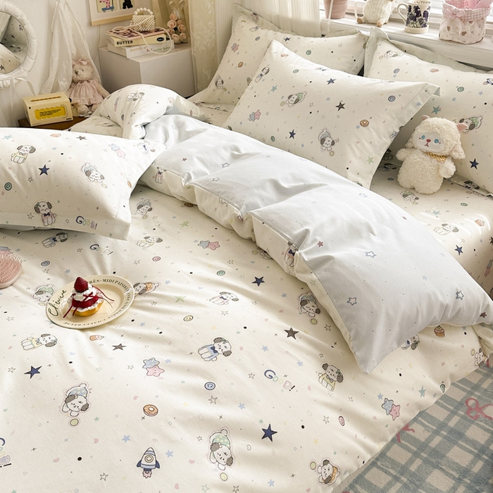 91家纺网 家纺一手货源 找家纺 绵庭家纺 2026新款全棉印花四件套 星空狗狗