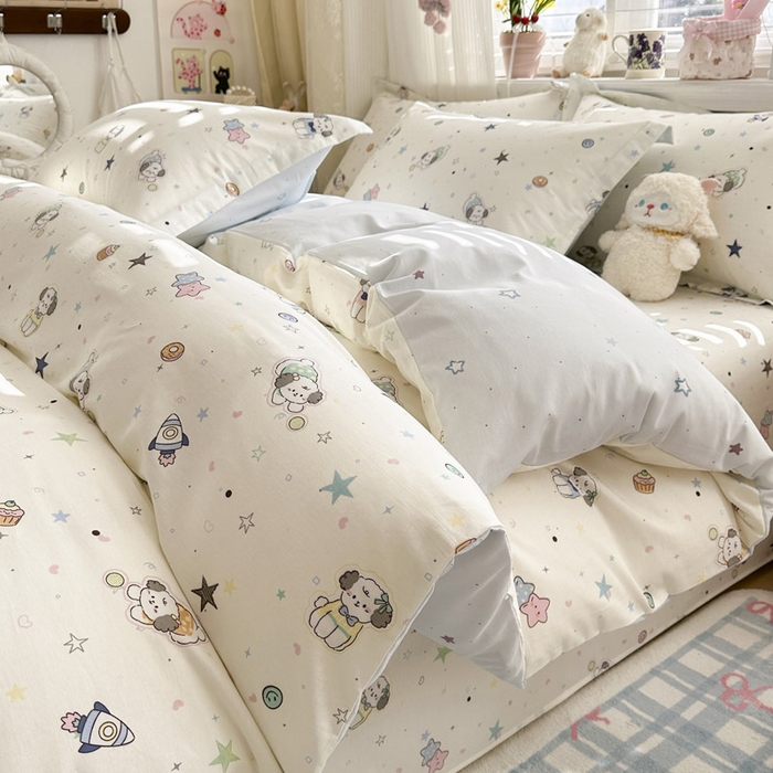 91家纺网 家纺一手货源 找家纺 绵庭家纺 2026新款全棉印花四件套 星空狗狗