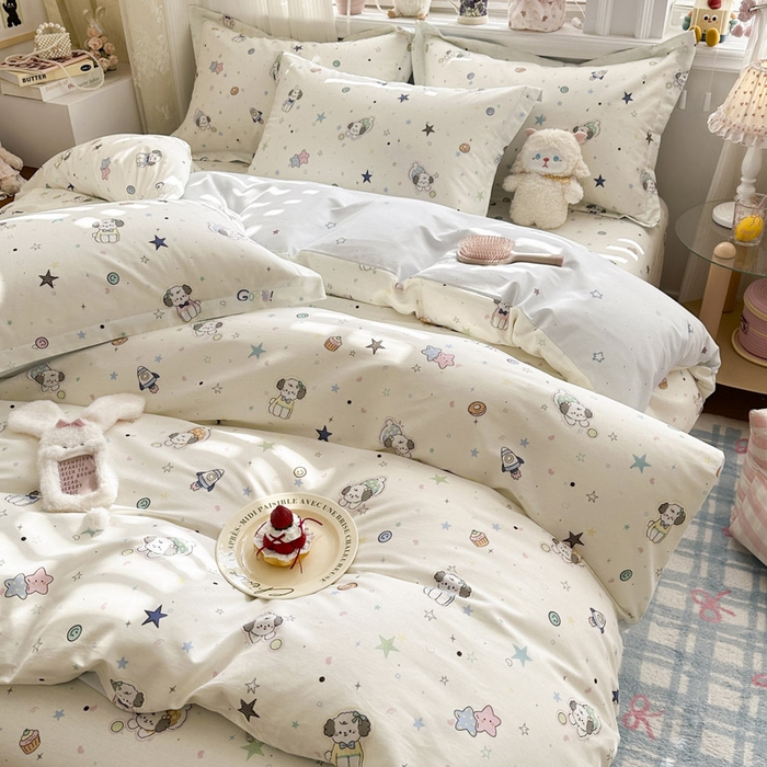 91家纺网 家纺一手货源 找家纺 绵庭家纺 2026新款全棉印花四件套 星空狗狗