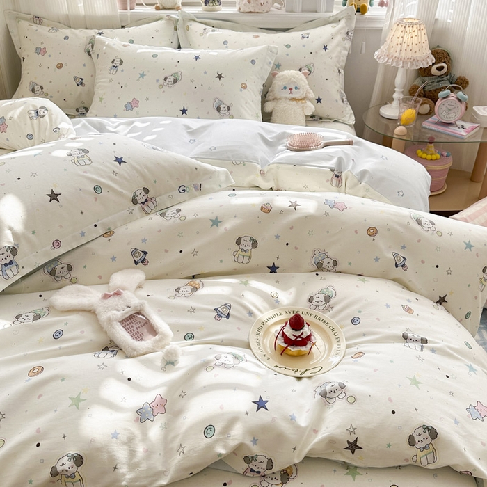 91家纺网 家纺一手货源 找家纺 绵庭家纺 2026新款全棉印花四件套 星空狗狗