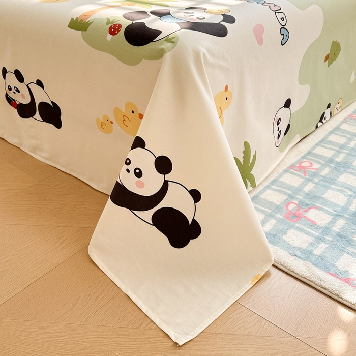 91家纺网 家纺一手货源 找家纺 绵庭家纺 2026新款全棉印花四件套 熊猫鸭鸭乐-绿