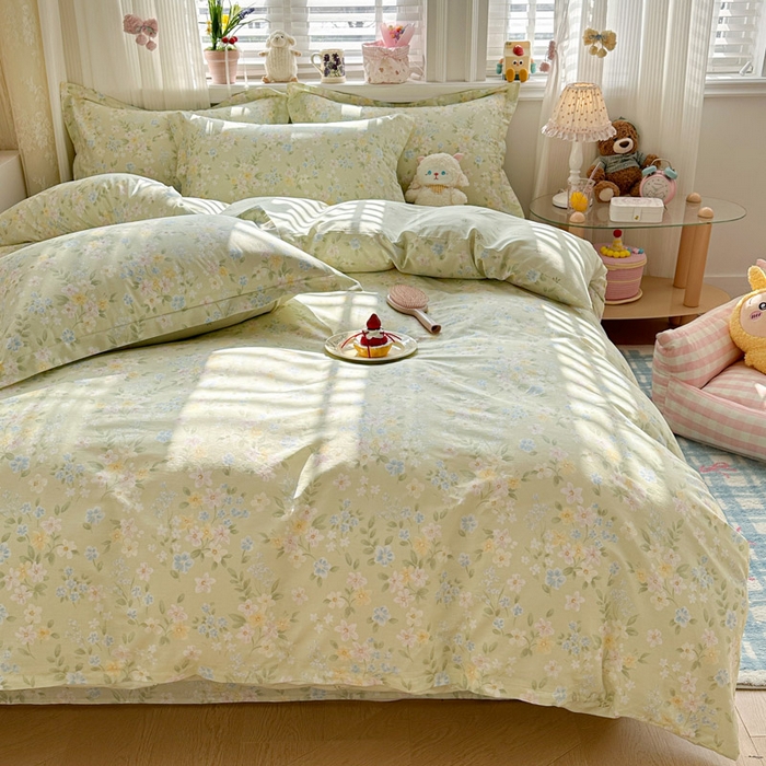 91家纺网 家纺一手货源 找家纺 绵庭家纺 2026新款全棉印花四件套 徐徐花开