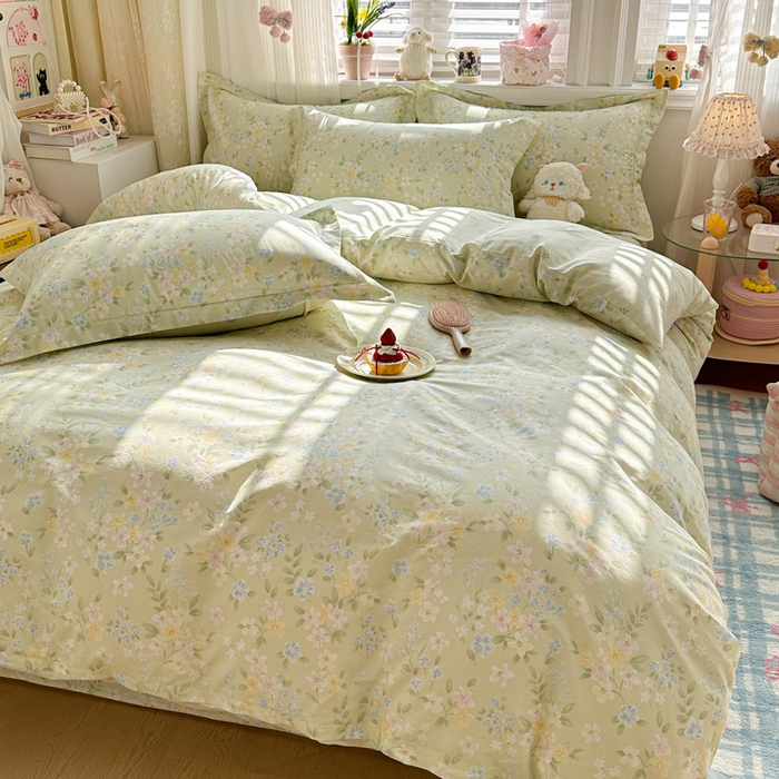 91家纺网 家纺一手货源 找家纺 绵庭家纺 2026新款全棉印花四件套 徐徐花开