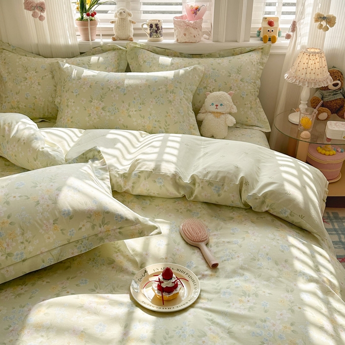 91家纺网 家纺一手货源 找家纺 绵庭家纺 2026新款全棉印花四件套 徐徐花开