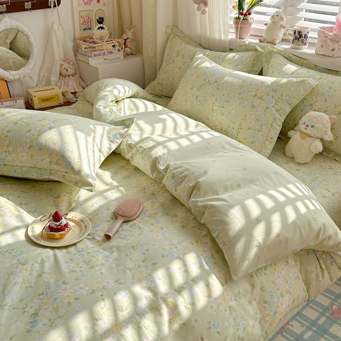 91家纺网 家纺一手货源 找家纺 绵庭家纺 2026新款全棉印花四件套 徐徐花开