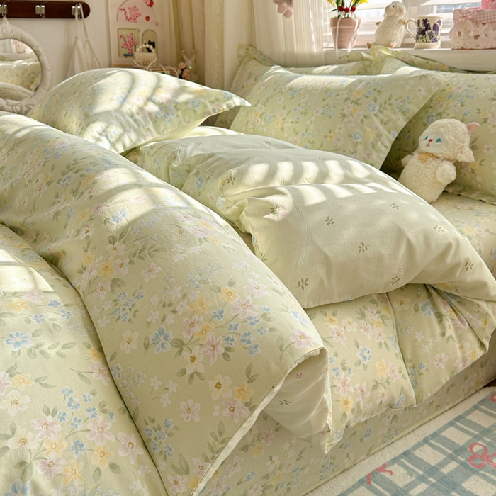 91家纺网 家纺一手货源 找家纺 绵庭家纺 2026新款全棉印花四件套 徐徐花开