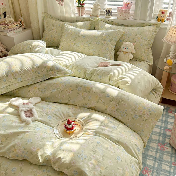 91家纺网 家纺一手货源 找家纺 绵庭家纺 2026新款全棉印花四件套 徐徐花开