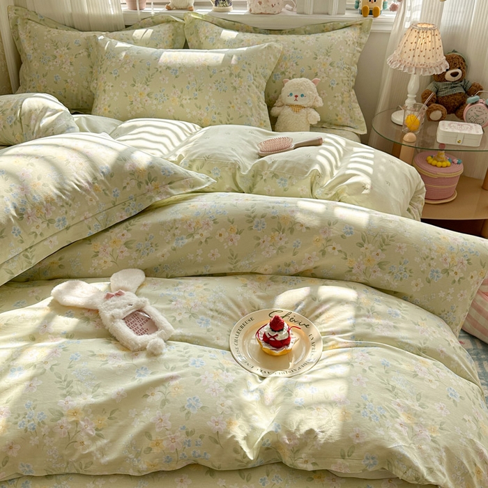 91家纺网 家纺一手货源 找家纺 绵庭家纺 2026新款全棉印花四件套 徐徐花开