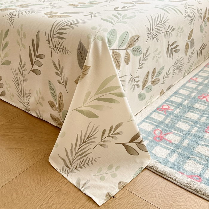 91家纺网 家纺一手货源 找家纺 绵庭家纺 2026新款全棉印花四件套 叶语轻喃-绿