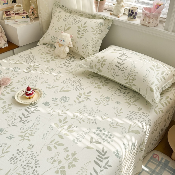 91家纺网 家纺一手货源 找家纺 绵庭家纺 2026新款全棉印花四件套 叶之恋