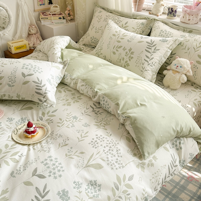 91家纺网 家纺一手货源 找家纺 绵庭家纺 2026新款全棉印花四件套 叶之恋