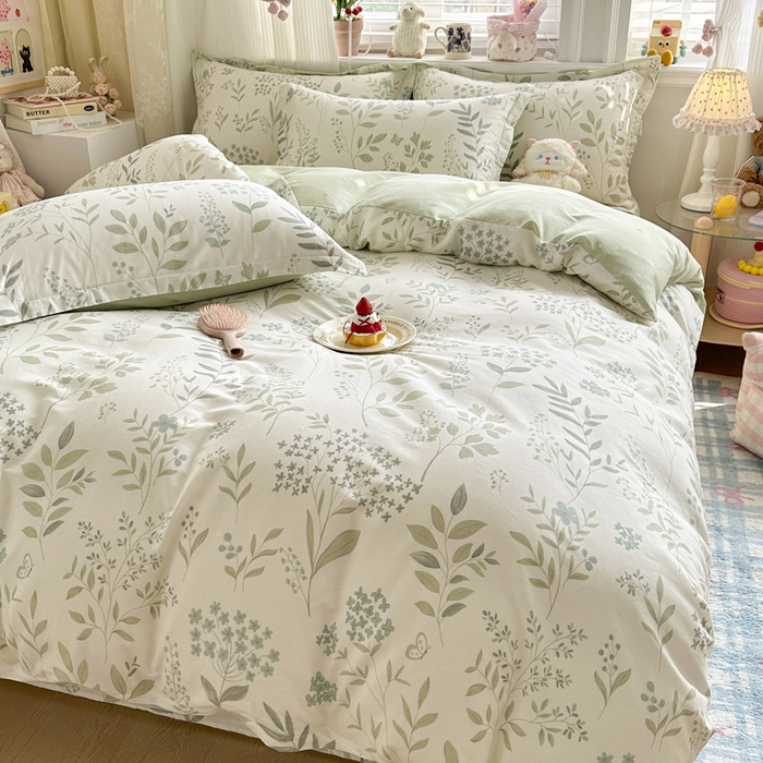 91家纺网 家纺一手货源 找家纺 绵庭家纺 2026新款全棉印花四件套 叶之恋