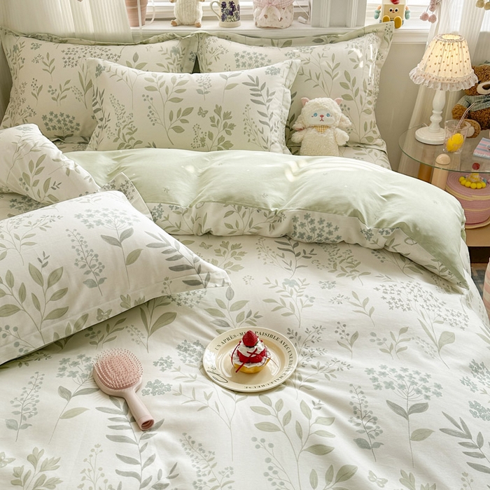 91家纺网 家纺一手货源 找家纺 绵庭家纺 2026新款全棉印花四件套 叶之恋