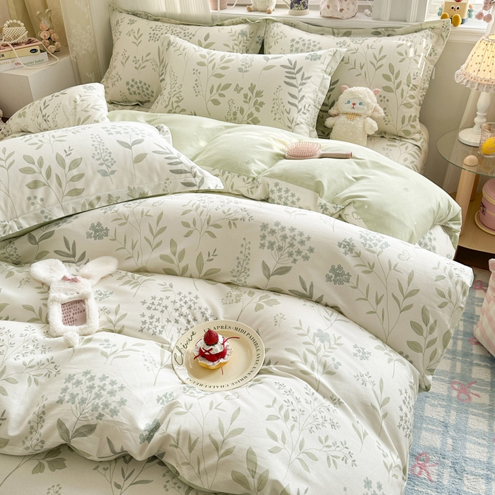 91家纺网 家纺一手货源 找家纺 绵庭家纺 2026新款全棉印花四件套 叶之恋