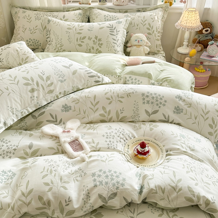 91家纺网 家纺一手货源 找家纺 绵庭家纺 2026新款全棉印花四件套 叶之恋