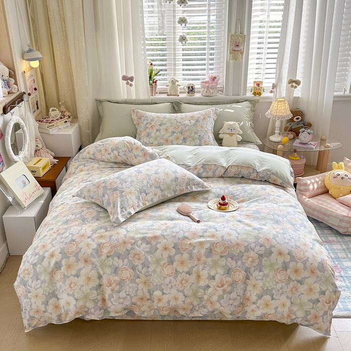 绵庭家纺 2026新款全棉印花四件套 釉色浮光-兰