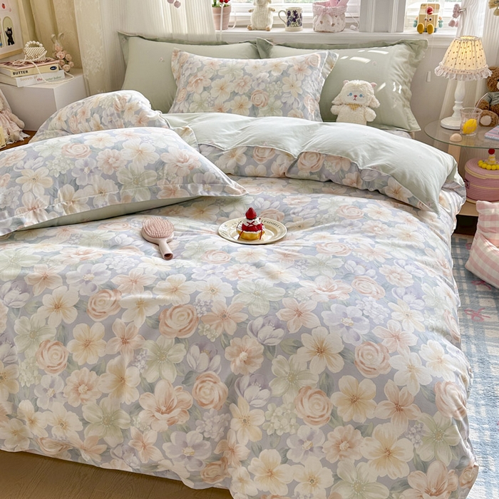 91家纺网 家纺一手货源 找家纺 绵庭家纺 2026新款全棉印花四件套 釉色浮光-兰